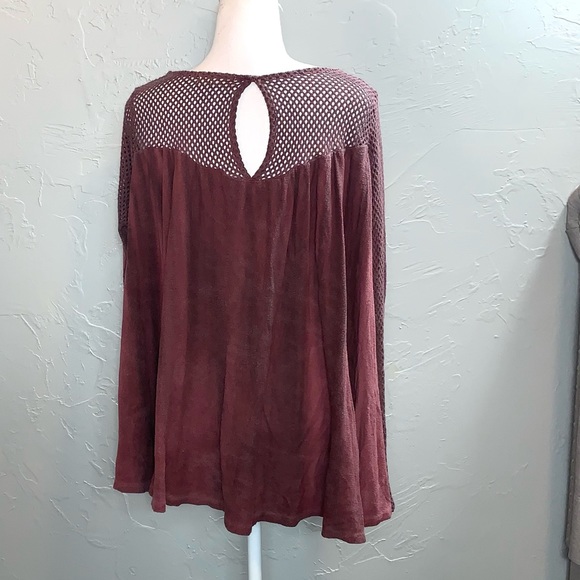 Altar’d State Mesh Top Tye Dye Burgundy Oversized Blouse - Sold in Live Show - Picture 2 of 10